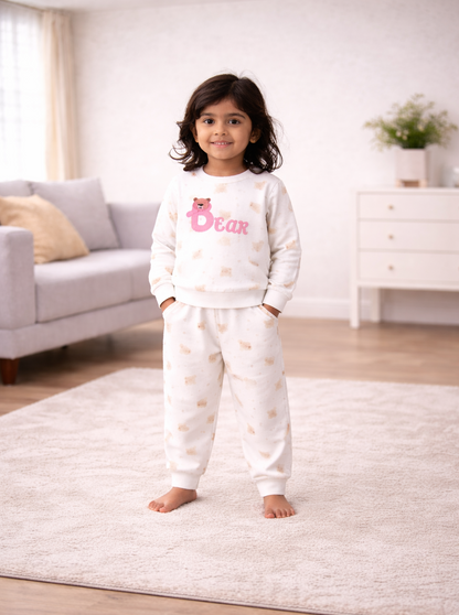 Happy Bear Pink Printed Sweatshirt & Jogger Set