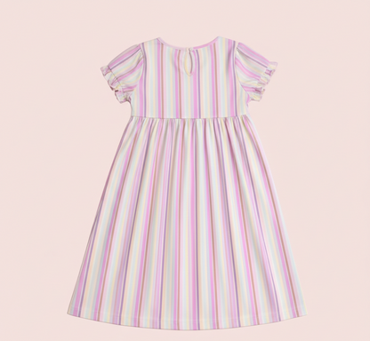Rainbow Stripe Dress with Hair Accessory