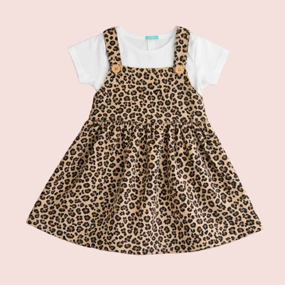 Little Wild Leopard Pinafore Dress Set