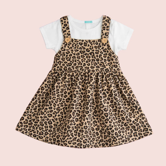 Little Wild Leopard Pinafore Dress Set