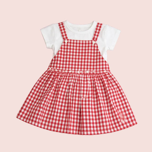 Classic Red Check Dungaree Dress