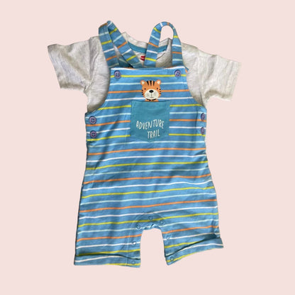 Blue Striped Dungaree with Tiger Patch