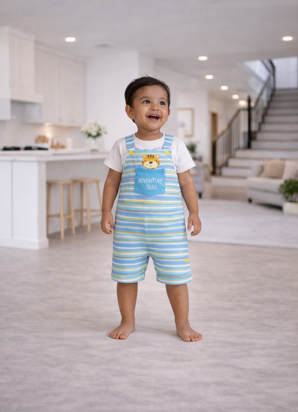 Blue Striped Dungaree with Tiger Patch