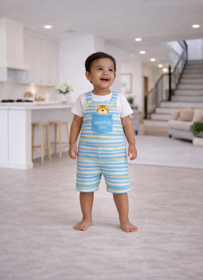 Blue Striped Dungaree with Tiger Patch